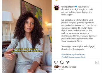 Tais Araújo grava vídeo sobre o site e o aplicativo Laudelina